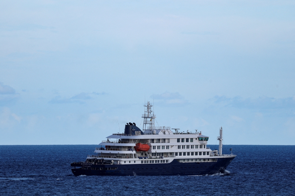 The cruise ship MV Hondius, affected by a hantavirus outbreak, leaves the port of Granadilla de Abona, in Tenerife, Spain May 11, 2026. — Reuters pic