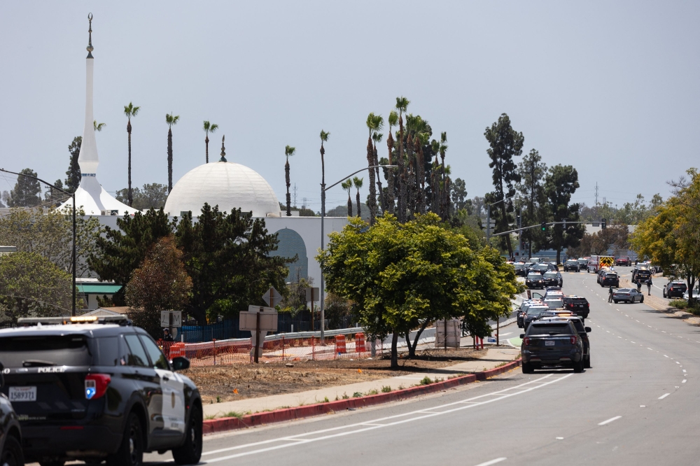 Police respond to a reported active shooter at the Islamic Center of San Diego in San Diego, California on May 18, 2026. — AFP pic