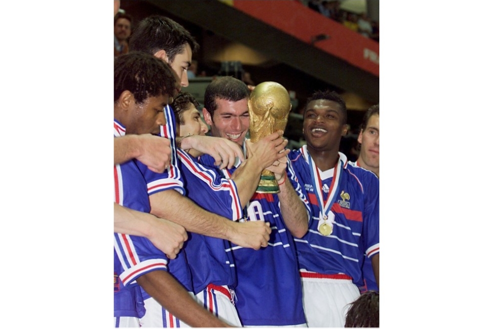 This file picture shows France players (from left) Bernard Diomede, Robert Pires, Bixente Lizarazu, Zinedine Zidane, Marcel Desailly and Laurent Blanc celebrating with the Fifa World Cup trophy after their 1998 final against Brazil at the Stade de France in Saint-Denis, July 12, 1998. — AFP pic This file picture shows France players (from left) Bernard Diomede, Robert Pires, Bixente Lizarazu, Zinedine Zidane, Marcel Desailly and Laurent Blanc celebrating with the Fifa World Cup trophy after their 1998 final against Brazil at the Stade de France in Saint-Denis, July 12, 1998. — AFP pic