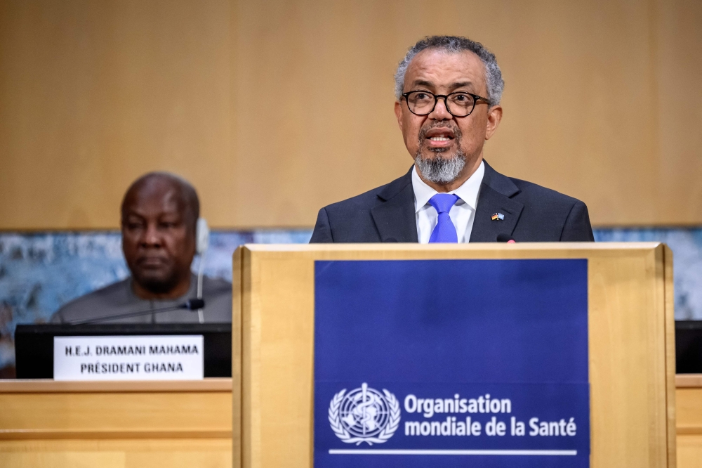 World Health Organization Director-General Tedros Adhanom Ghebreyesus delivers a speech at the opening of the 79th World Health Organization assembly in Geneva on May 18, 2026. — AFP pic
