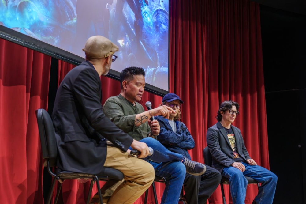 Leon Tan speaks during a Q&A session following the screening of ‘War of the Worlds: Goliath’ at Sunway University, alongside Spencer Ooi and Gavin Yap. — Picture courtesy of David Yanez