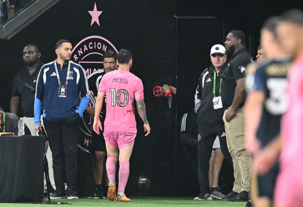 Inter Miami’s Argentine forward #10 Lionel Messi leaves the field during the Major League Football (MLS) regular season football match between Inter Miami CF and Philadelphia Union at Nu Stadium in Miami May 24, 2026. — AFP pic