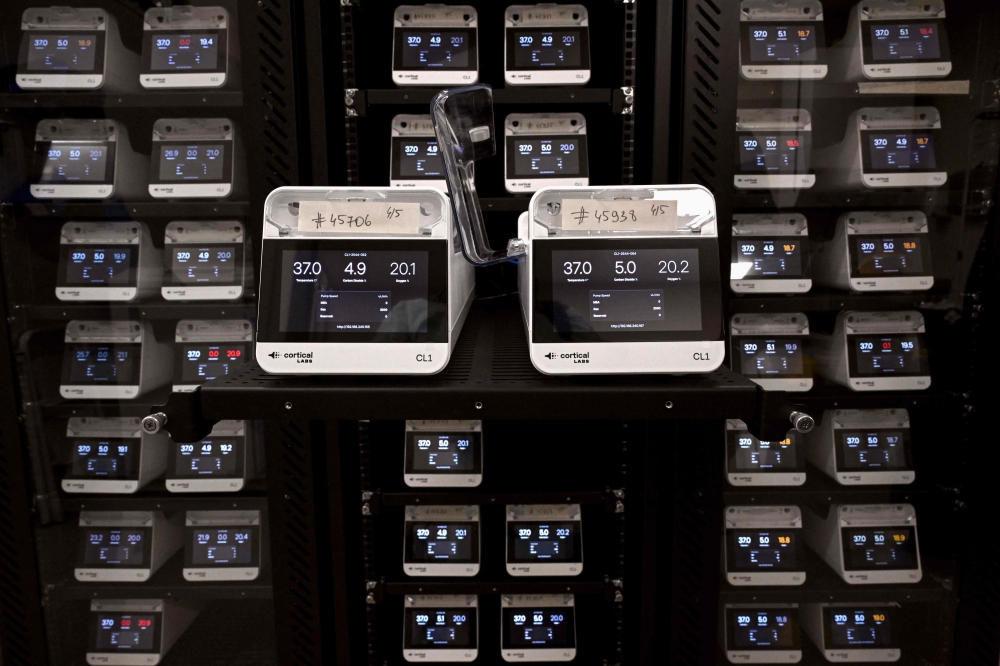 In this photo taken on May 5, 2026, CL1 units containing cortical and hippocampal cells on a cell culture plate are placed in servers where they are available to study via the internet, at Cortical Labs’ Physical Containment Level 2 (PC2) laboratory in Melbourne. — AFP pic 