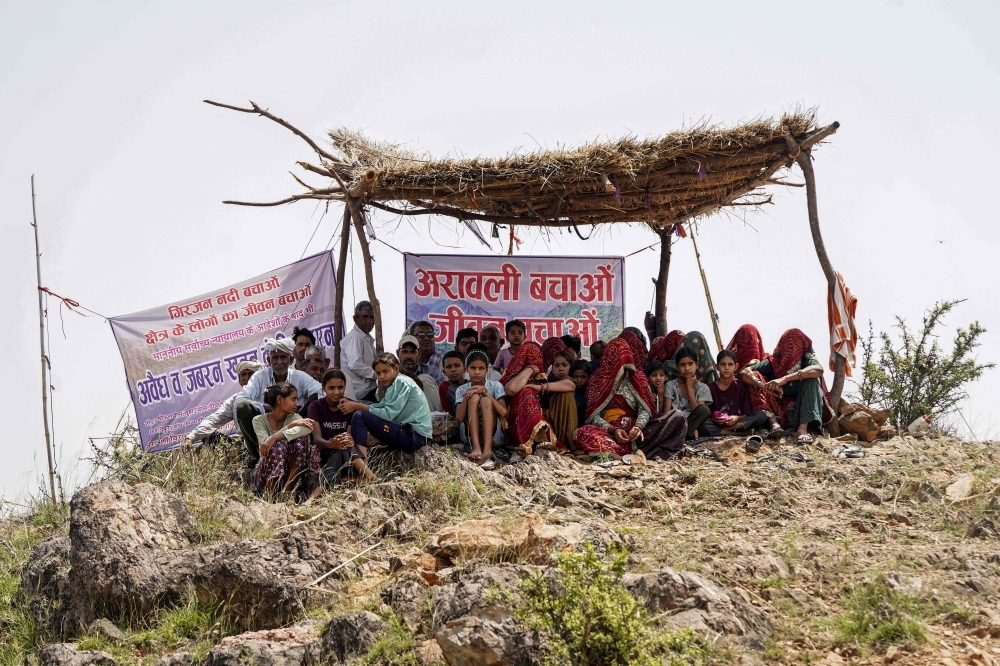 This photograph taken on May 19, 2026 shows villagers protesting against mining at Bhagwanpura village in Rajasthan’s Neem ka Thana town. — AFP pic 