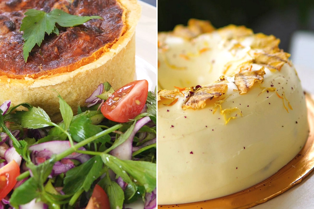 Seasonal favourites: Tomyum Chicken Quiche (left) and Golden Huat Bundt (right). — Picture courtesy of Manis by WildFlour