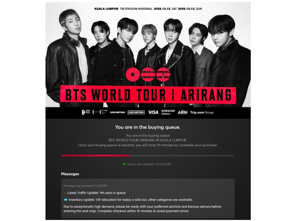 Second day of BTS ‘Arirang’ KL presale sells out within three hours, restricted-view seats available tomorrow