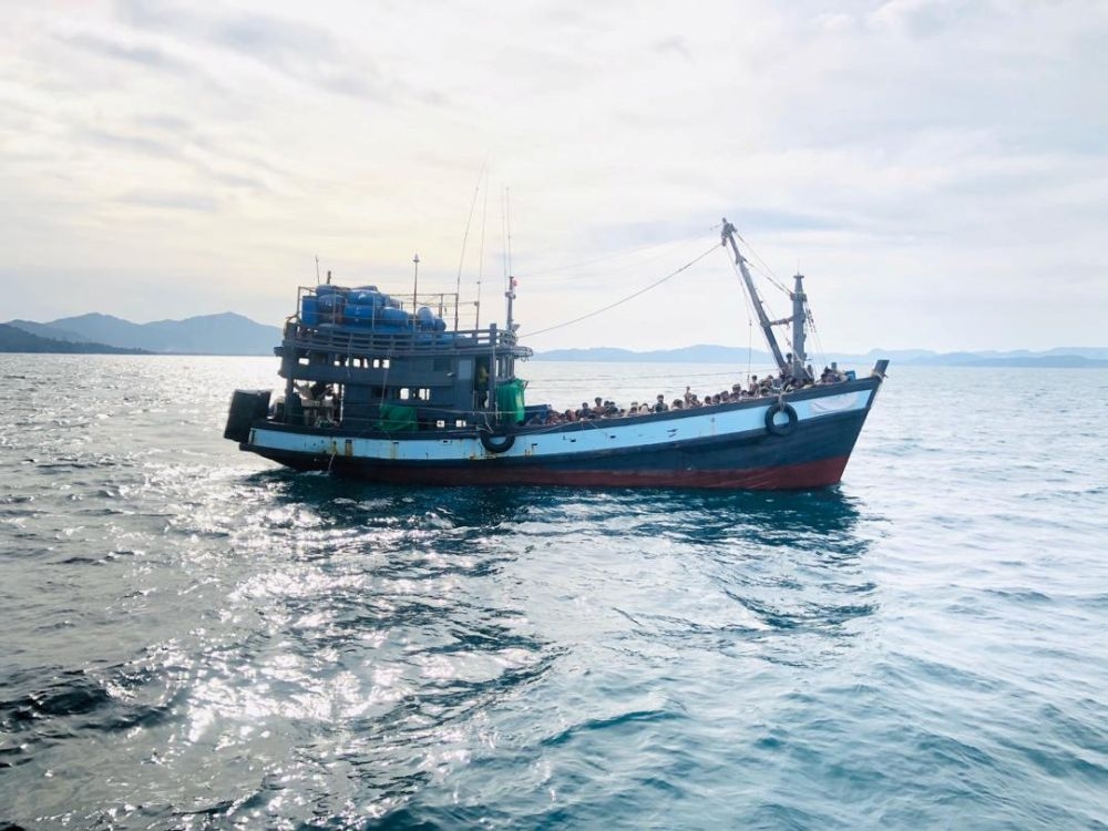 A boat carrying suspected ethnic Rohingya migrants is seen detained in Malaysian territorial waters in Langkawi on April 5, 2020. — Reuters pic
