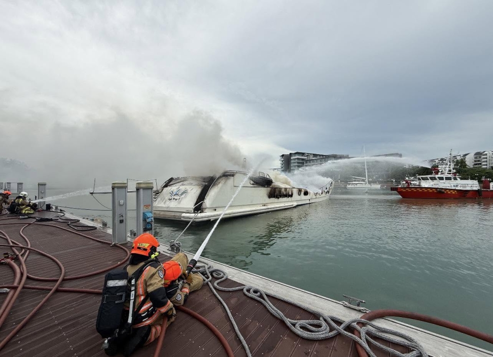 The yacht later drifted from its berth during firefighting, prompting SCDF to deploy a marine vessel, before the fire was brought under control with no injuries reported. — Picture via Facebook/Singapore Civil Defence Force