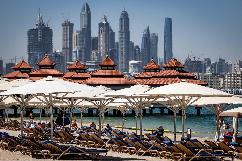 Beach chairs sit mostly empty at Anantara The Palm Dubai Resort on June 6, 2026. — AFP pic