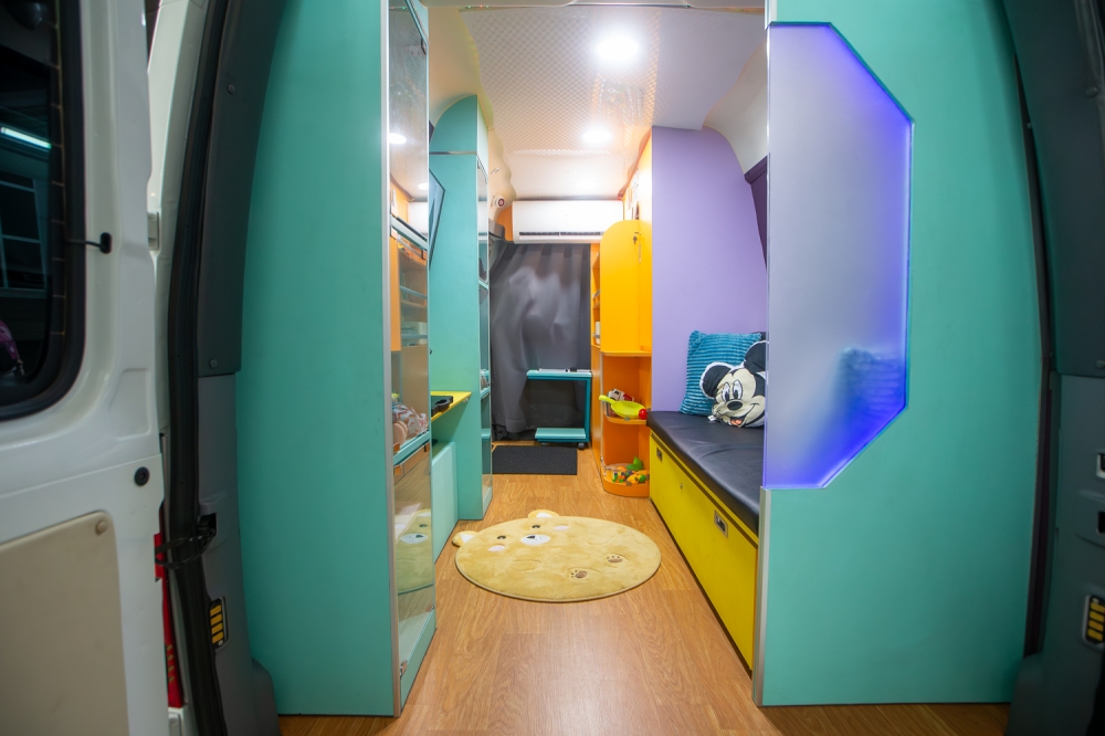 An interior view of the Mobile Court (Mahkamah Bergerak) reveals a fully equipped hearing room, complete with a magistrate's bench, pictured during an exclusive interview with Malay Mail in Putrajaya. May 19, 2026. — Picture by Raymond Manuel