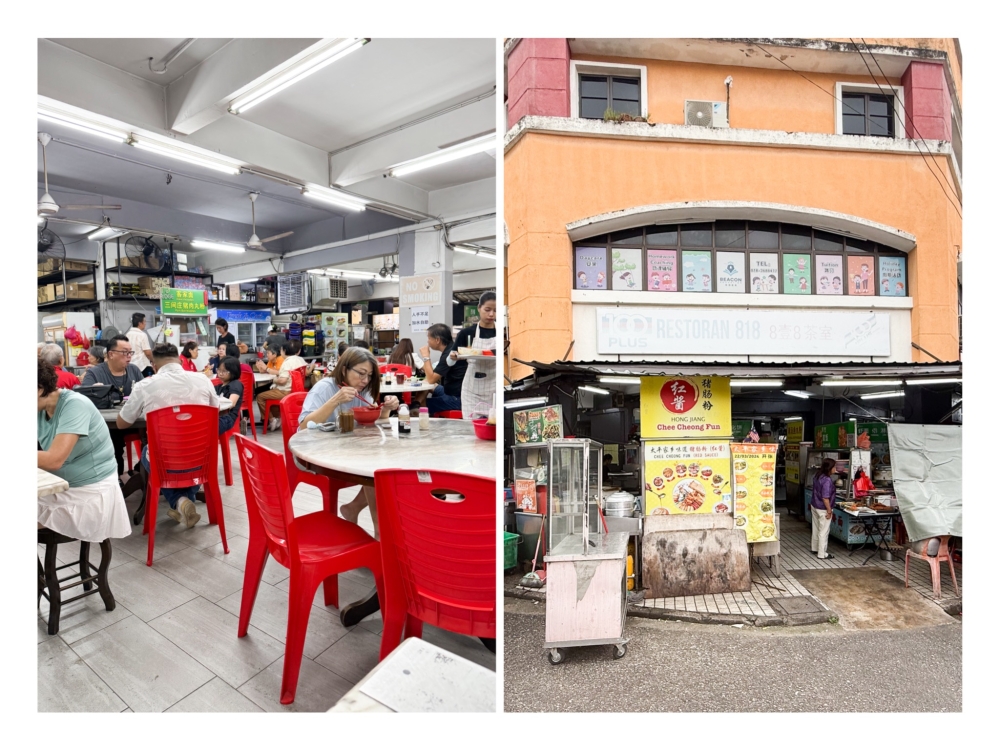 Early in the morning, many come here for breakfast especially those who hike at the nearby Sri Bintang Hill (left). The signage for this corner coffeeshop is barely noticeable as it has faded over time (right). — Pictures by Lee Khang Yi