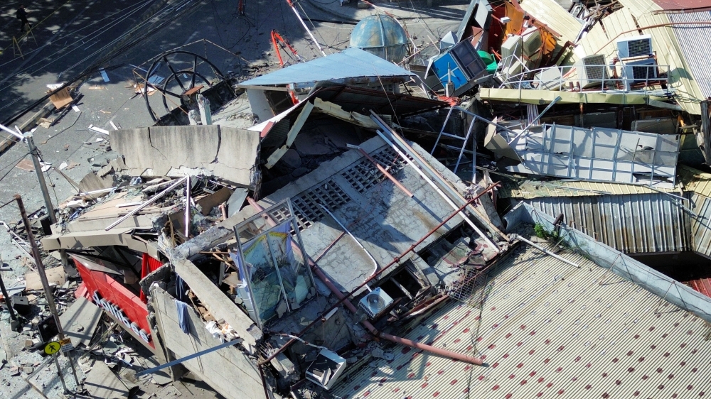 A drone view shows collapsed buildings after a magnitude 7.8 quake in General Santos, Mindanao Island  June 8, 2026. — GenSan DEV handout pic via Reuters 