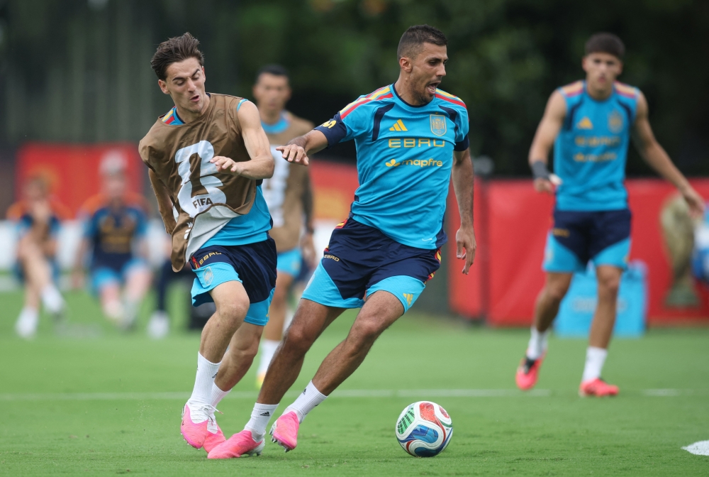 Spain’s Rodri and Gavi are seen during Fifa World Cup 2026 training at Spain Training Baylor School, Chattanooga, Tennessee June 6, 2026. — Brett Davis/Imagn Images pic via Reuters