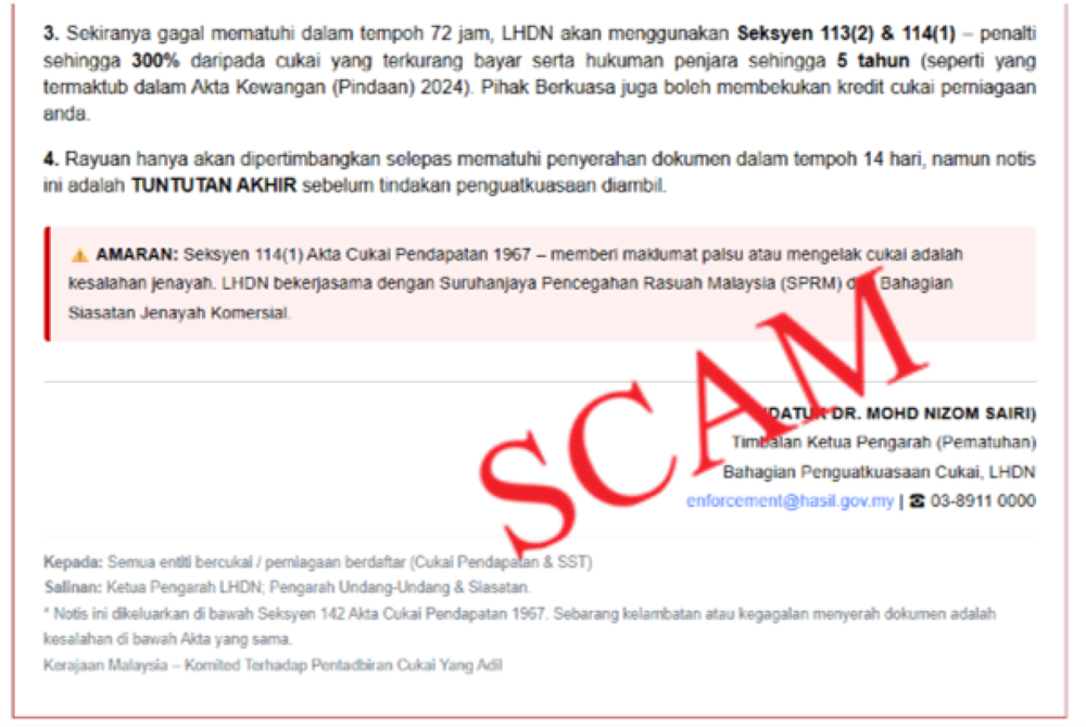 This screengrab shows another section of the first tax scam email.