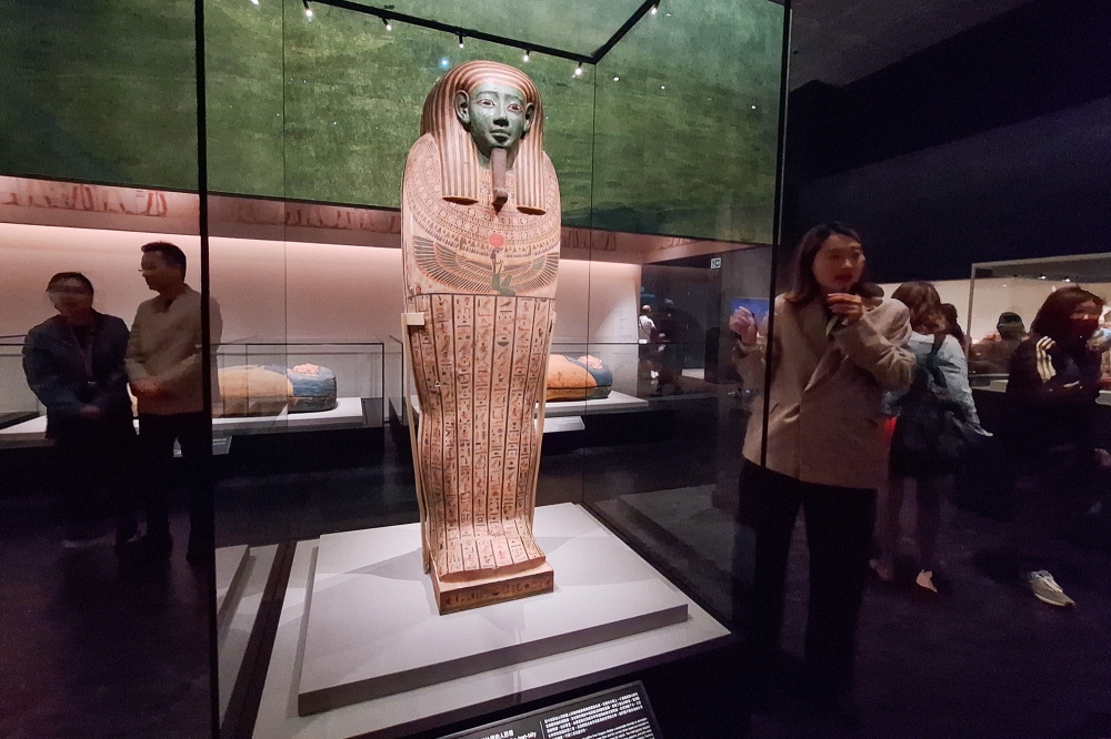 An anthropoid wooden coffin dating to the 664 to 332 BCE period and newly unearthed from Saqqara, known as the 'City of the Dead', is seen here at HKPM.  — Picture by Ida Lim