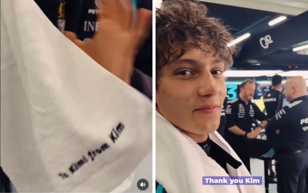 To Kimi from Kim: Kim Kardashian gifts Kimi Antonelli new towel after using Mercedes F1 drivers in Monaco (VIDEO)