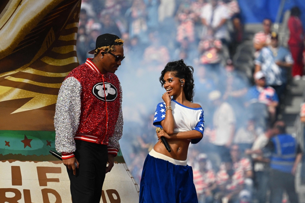 (From left) US rapper Future and South African singer and songwriter Tyla perform during the opening ceremony of the 2026 World Cup football tournament ahead of the Group D football match between USA and Paraguay at the Los Angeles Stadium in Inglewood on June 12, 2026. — AFP pic 