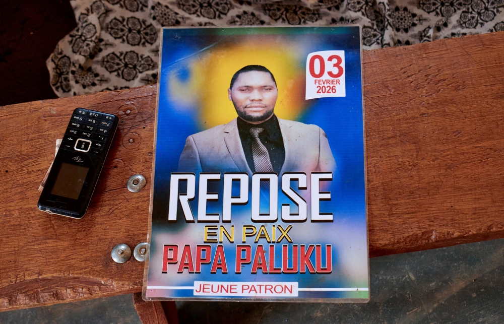An obituary picture depicting the late Congolese Pastor Paluku known as ‘Jeune Patron’, whom local authorities believe could be one of the first victims of a new Ebola outbreak involving the Bundibugyo strain and died on February 3, 2026, is placed on a wooden bench at his mother’s house in Quartier Shuni 1, a residential sector, in Mongbwalu, Djugu Territory of Ituri province, Democratic Republic of the Congo, June 4, 2026. — Reuters pic