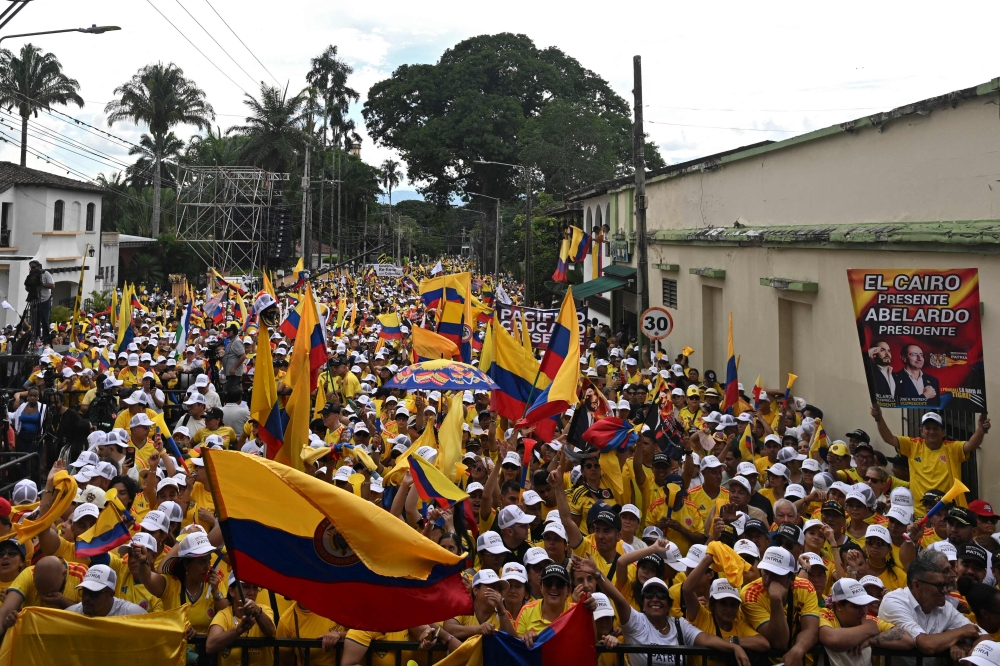 Supporters of Colombian presidential candidate Abelardo de la Espriella of the Salvadores de la Patria movement attend his closing campaign rally in Buga, Colombia on June 14, 2026. — AFP pic
