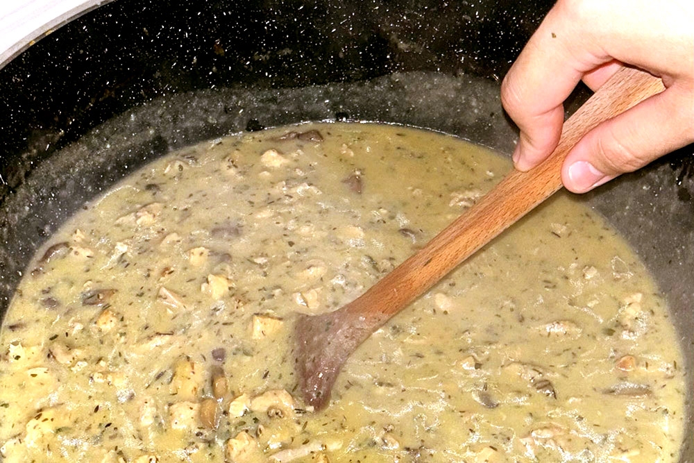 Slowly simmering the filling for Creamy Chicken Mushroom Pies. — Picture courtesy of Haus of Pie