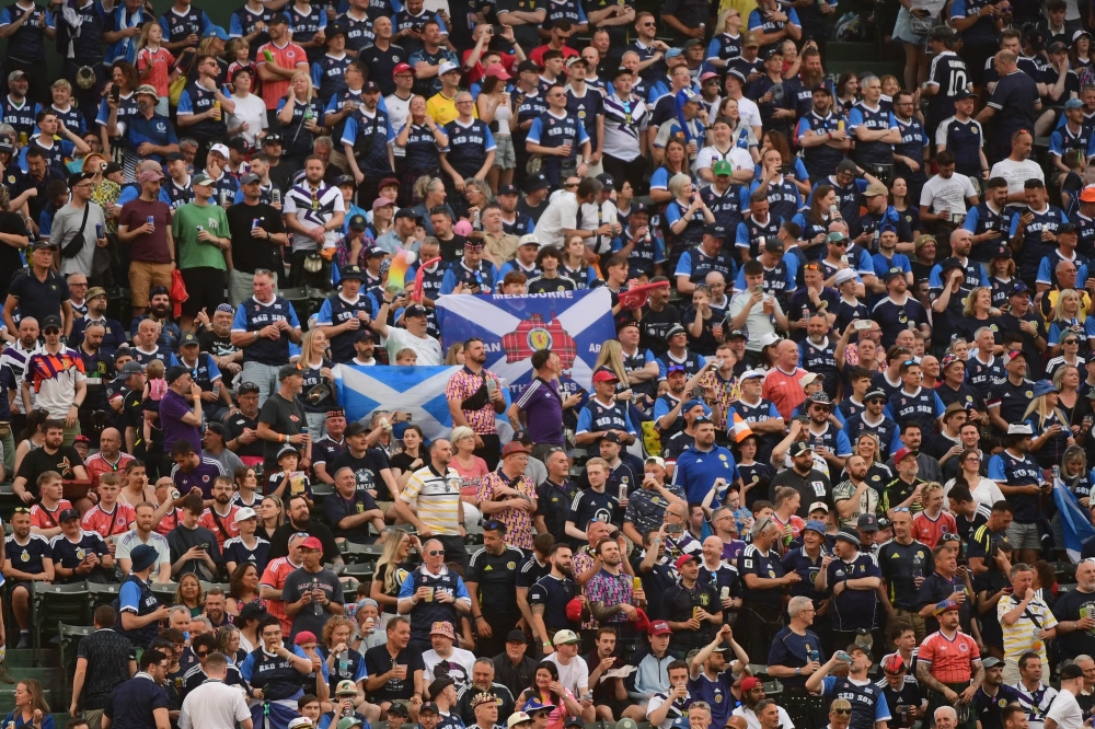 Scottish fans sit in the bleachers during a game between the Boston Red Sox and Texas Rangers at Fenway Park in Boston June 14, 2026. — Bob DeChiara-Imagn Images pic via Reuters