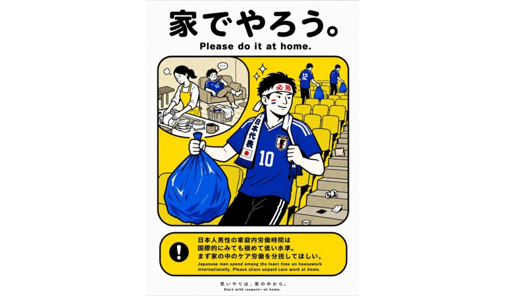 Viral ‘Please do it at home’ poster accuses Japan’s stadium clean-up heroes of leaving the housework to women