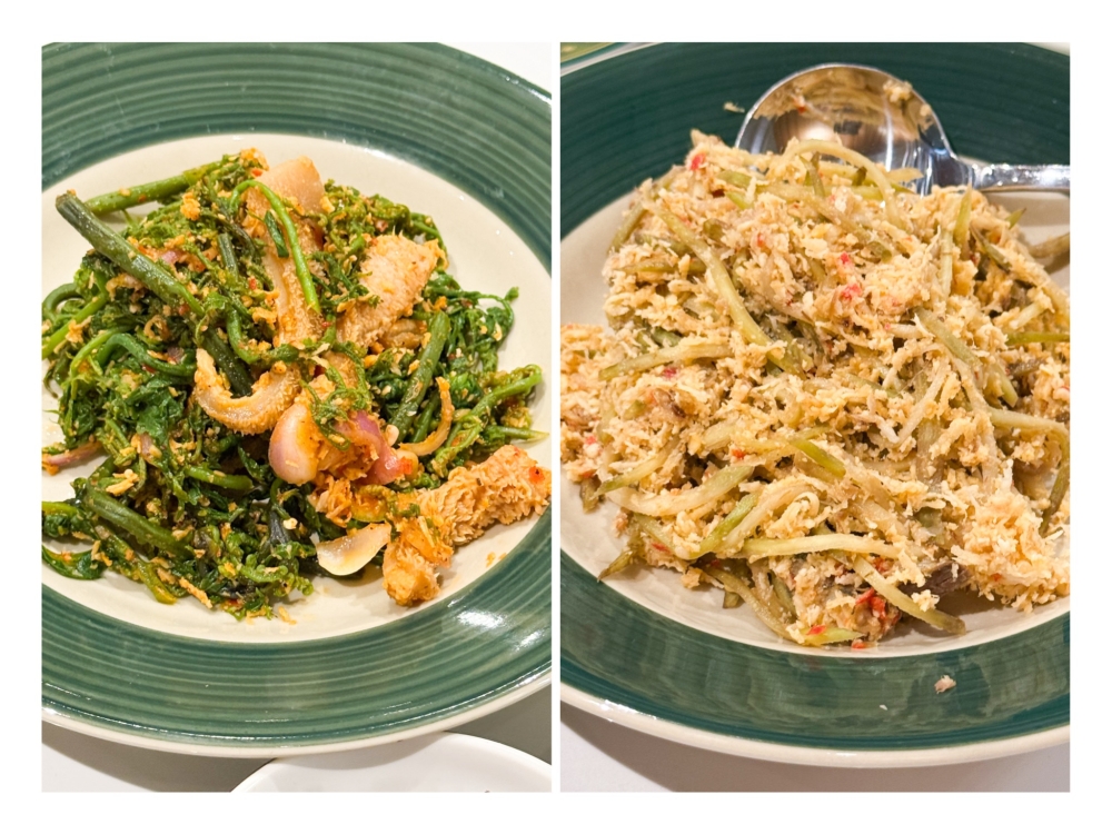 Whet your appetite with the Kerabu Perut Pucuk Paku (left) and Sambal Nyor Mangga Ikan (right). — Pictures by Lee Khang Yi