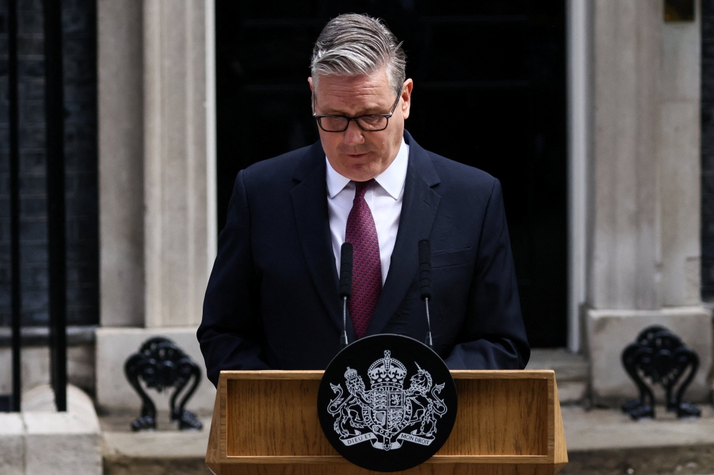 British Prime Minister Keir Starmer announces the timeline for his resignation outside 10 Downing Street in London, Britain on June 22, 2026, following Andy Burnham’s decisive victory in the Makerfield by-election last week. — Reuters pic