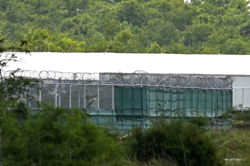 Tents and wired fencing at the South Florida Detention Facility, nicknamed ‘Alligator Alcatraz’ at the Dade-Collier Training and Transition Airport in Ochopee, Florida, on June 25, 2026. — AFP pic