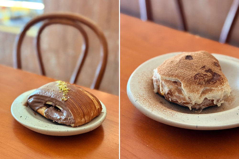 ‘Pain suisse dukkah’ (left). Cinnamon roll (right) — Pictures by CK Lim