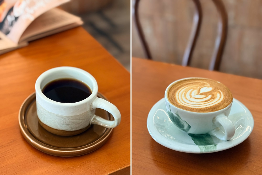 Pour-over coffee (left). Flat white (right) — Pictures by CK Lim