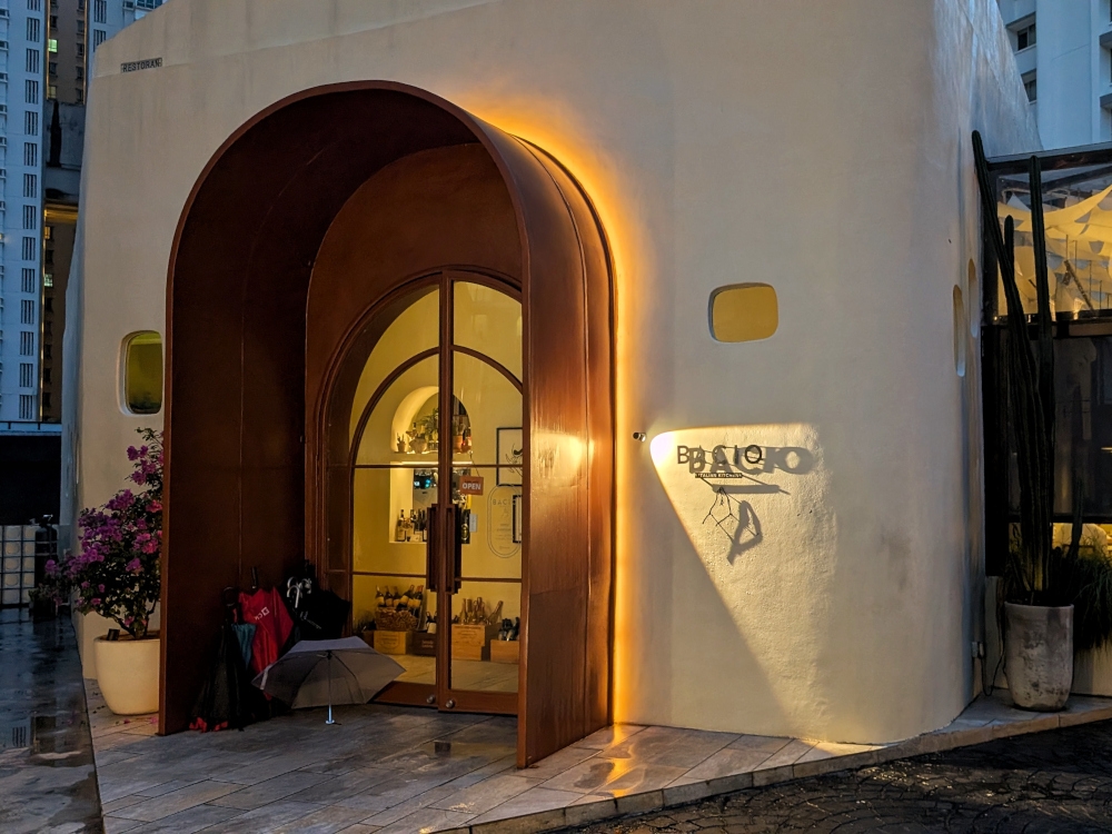 The front of the restaurant, designed to resemble the architecture of the buildings in Puglia, southern Italy. — Picture by Ethan Lau 