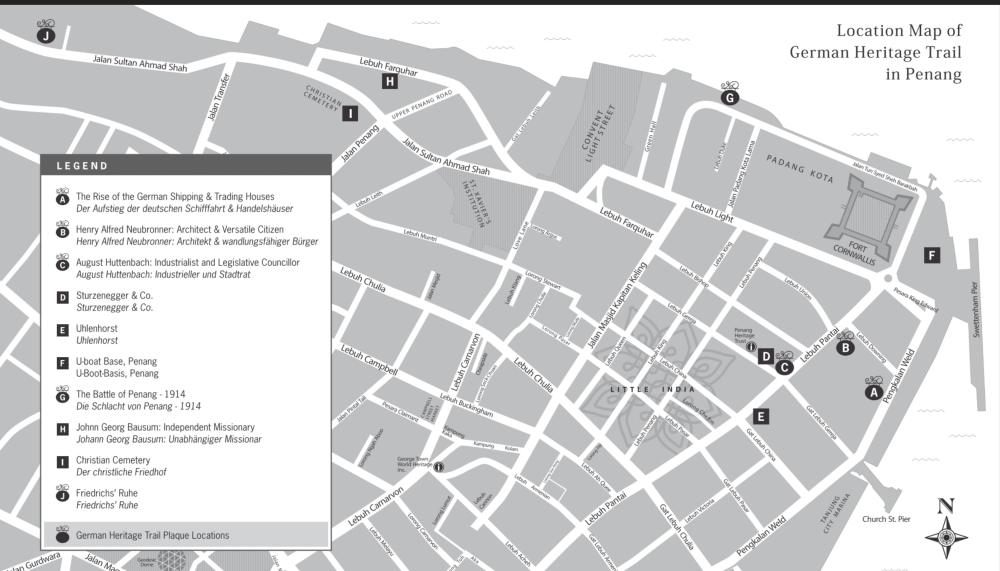 A map of the German Heritage Trail in Penang courtesy of a booklet prepared by the Penang Heritage Trust. — Pictures by Opalyn Mok