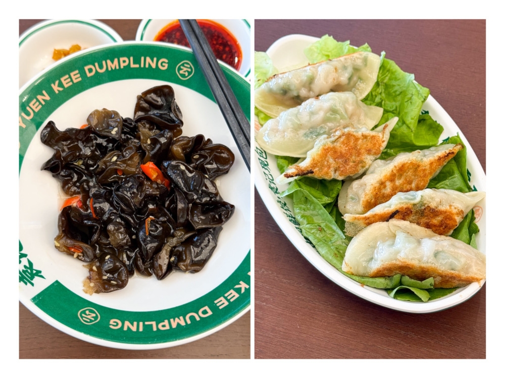 Cold starters (left) like Crunchy Spicy Cold Black Fungus can be relished pre-meal. Pan-fried Chives & Pork Dumplings (right) have chewier skins. — Pictures by Lee Khang Yi
