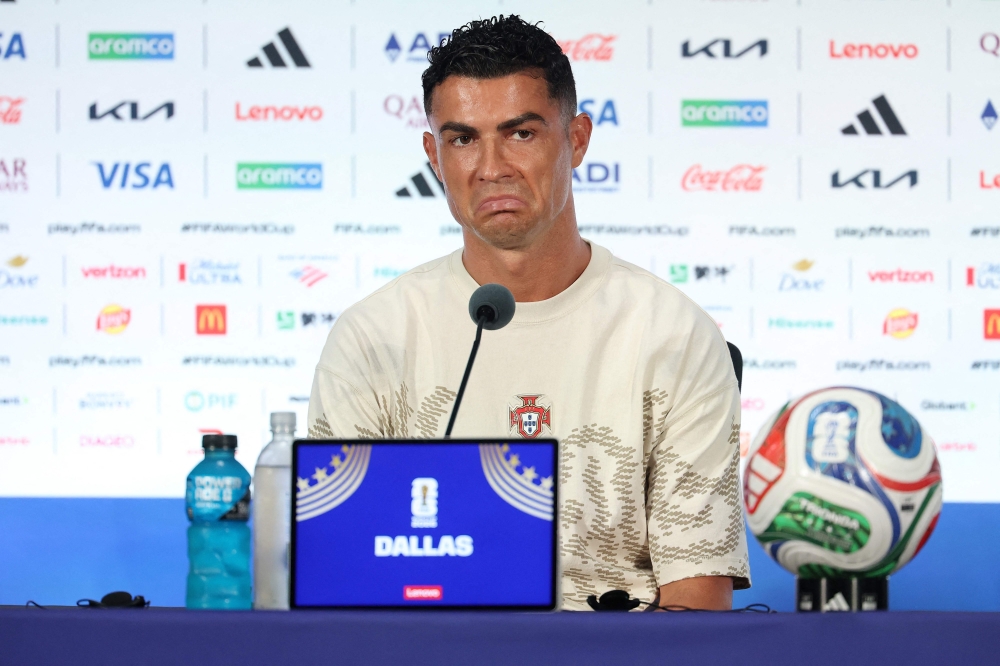 Cristiano Ronaldo #7 of Portugal speaks to the media during the press conference of Winner Match 83 one day ahead of the FIFA World Cup 2026 Round Of 16 match between Winner Match 83 and Winner Match 84 at Dallas Stadium in Arlington, Texas July 5, 2026. — Stacy Revere/Getty Images North America/Getty Images pic via AFP