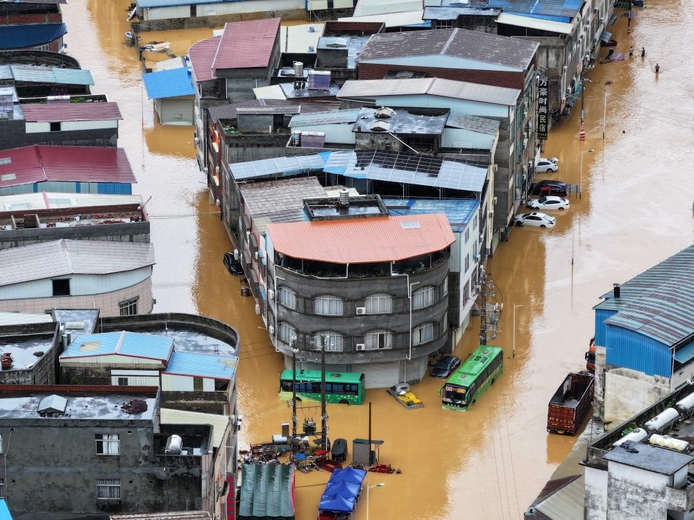 An aerial view shows flooding in Pingshan village at Xiaoyi town in Hengzhou, China’s southern Guangxi region on July 6, 2026. — CNS/AFP pic 