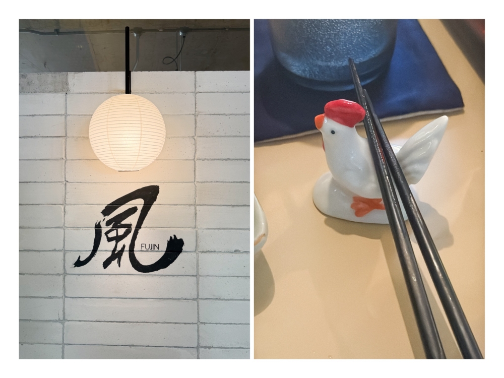 Fujin Ramen is so discreet you may miss it if you blink (left). Chicken motifs feature in the décor like this ‘kawaii’ rooster chopstick holder (right). — Picture by Lee Khang Yi