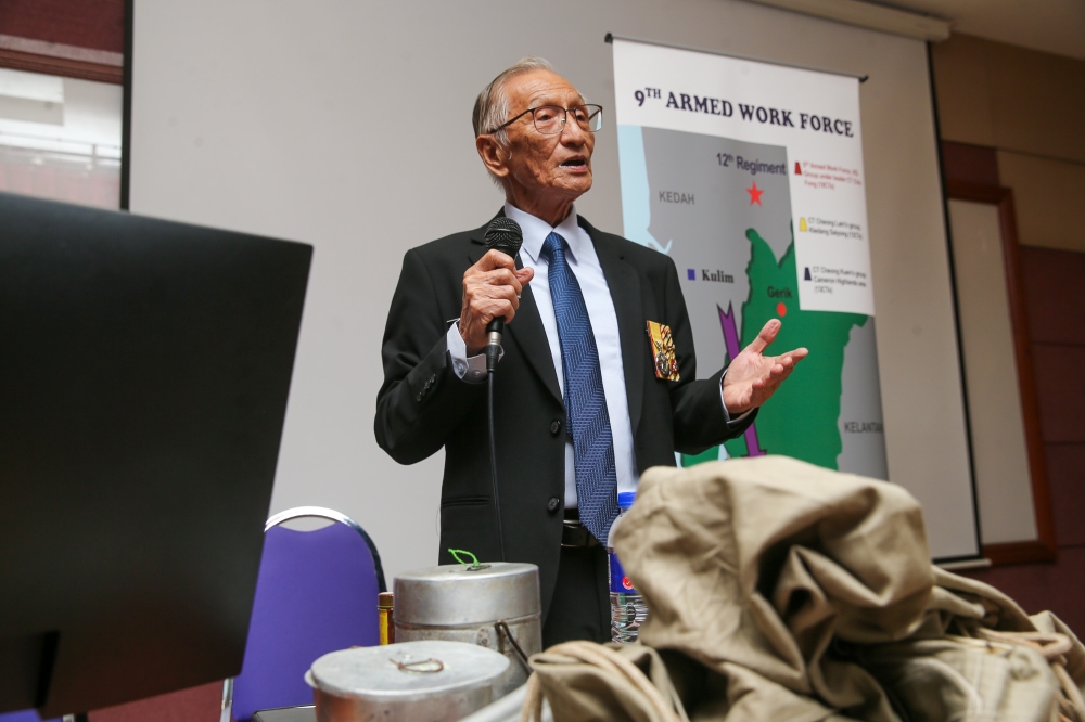 Datuk Paul Kiong showing some of the equipment he still treasures from his time in the jungle. — Picture by Choo Choy May