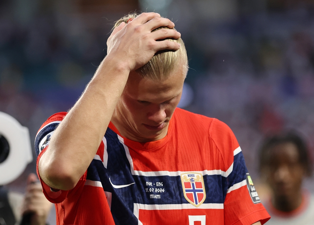 Norway forward Erling Haaland reacts after his team’s 2-1 World Cup quarter-final defeat by England at Miami Stadium in Miami Gardens on July 11, 2026. — AFP pic