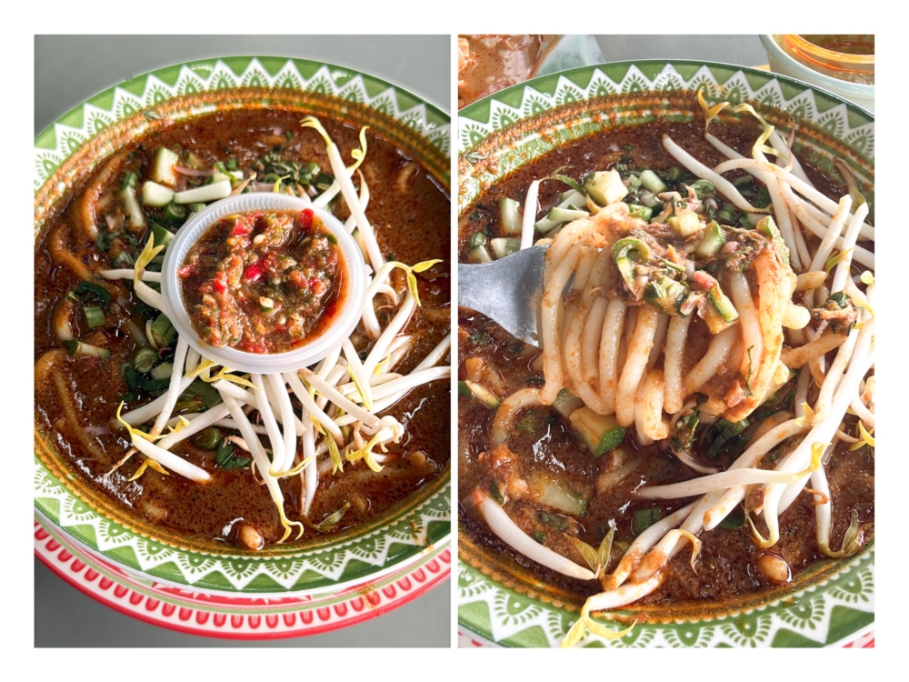 Laksa Kuah Merah uses a chilli spice paste to give it extra spiciness (left). The noodles served with the ‘laksa’ is smooth and soft. — Pictures by Lee Khang Yi