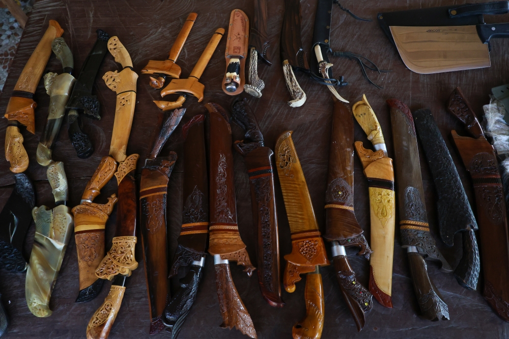 Among the collection of traditional and modern weapons amassed by retired civil servant Ahmad Abdullah, 71, are various types of ‘golok’, knives, swords and ‘keris’ acquired from Germany, Sweden, Denmark, England, the US, Japan, China, Spain and Portugal. — Bernama pic 