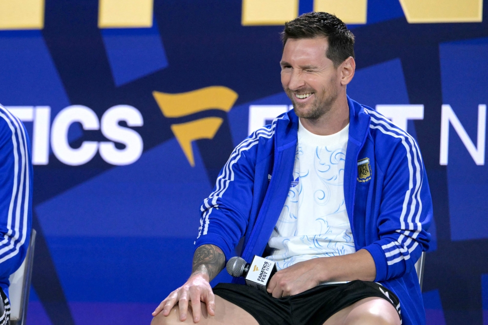 Argentina forward Lionel Messi winks during a fan event at the Javits Center in New York on July 17, 2026, two days ahead of the FIFA World Cup 2026 final match against Spain. — AFP pic