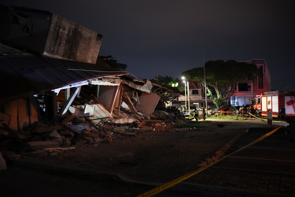 The collapsed two-storey shophouse at Taman Kota Laksamana in Melaka, July 18, 2026. — Bernama pic