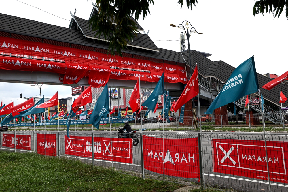 Campaign flags line a street ahead of the August 1, 2026 Negeri Sembilan state election. The outcome could influence competing narratives over whether BN is experiencing a revival or whether PAS’ political momentum continues to grow. — Bernama pic