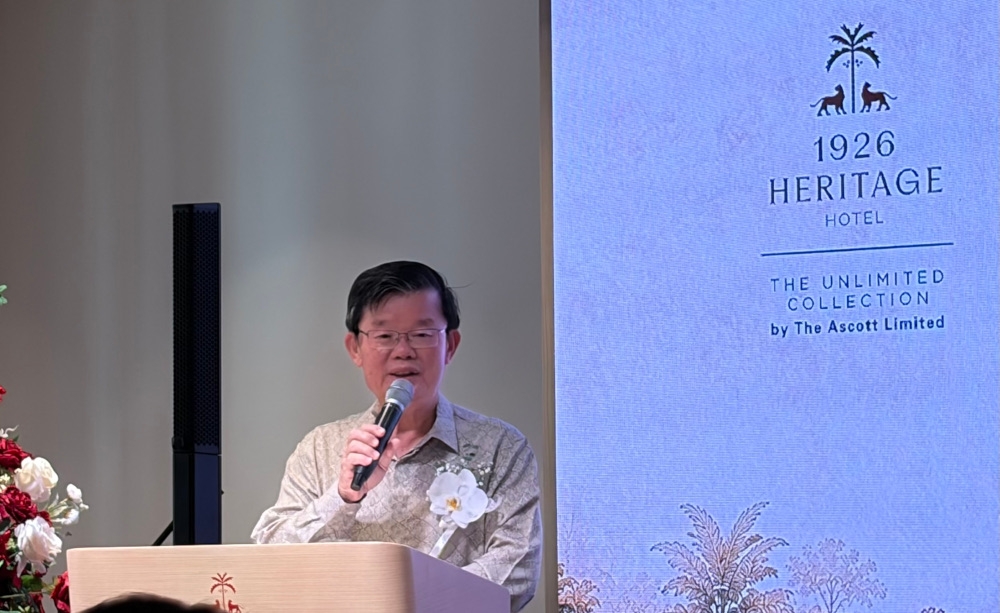 Penang Chief Minister Chow Kon Yeow delivering his speech at the grand launch of 1926 Heritage Hotel Penang. — Picture by Opalyn Mok 