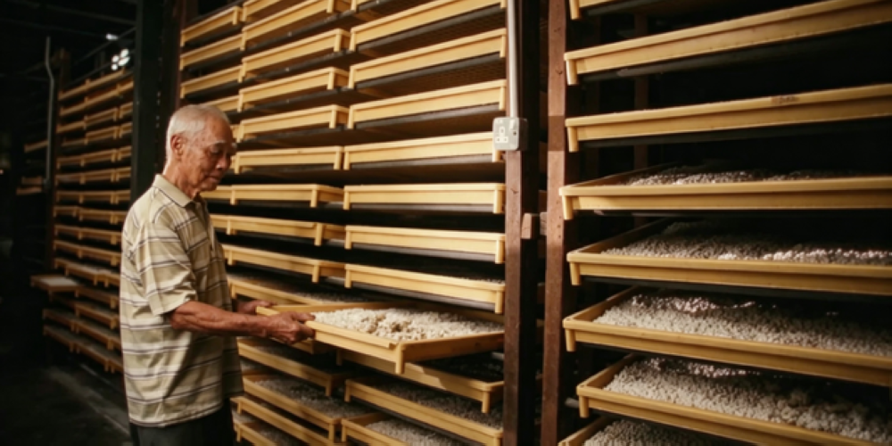 Kam Kam Yoon checks on the soybeans as they ferment. — Picture courtesy of Penang Global Tourism.