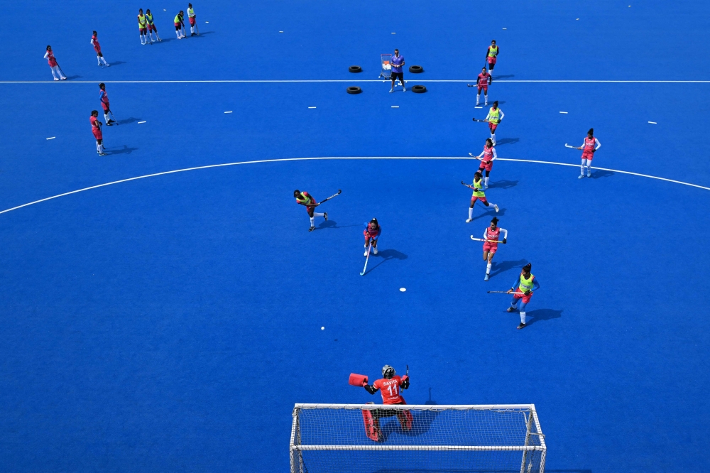 The Indian women’s national hockey team practises at the Sports Authority of India (SAI) centre in Bengaluru July 16, 2026. — AFP pic