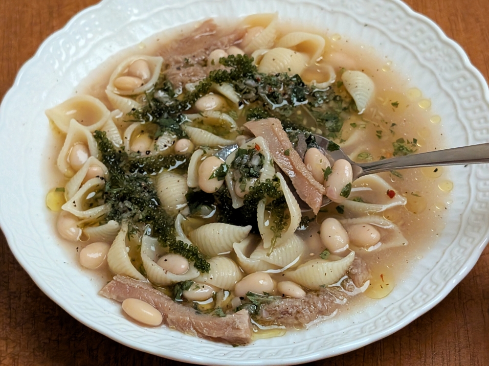 It looks simple, but this warm broth with ‘orecchiette’, tripe and butter beans is as hearty as simple cooking gets. — Picture by Ethan Lau