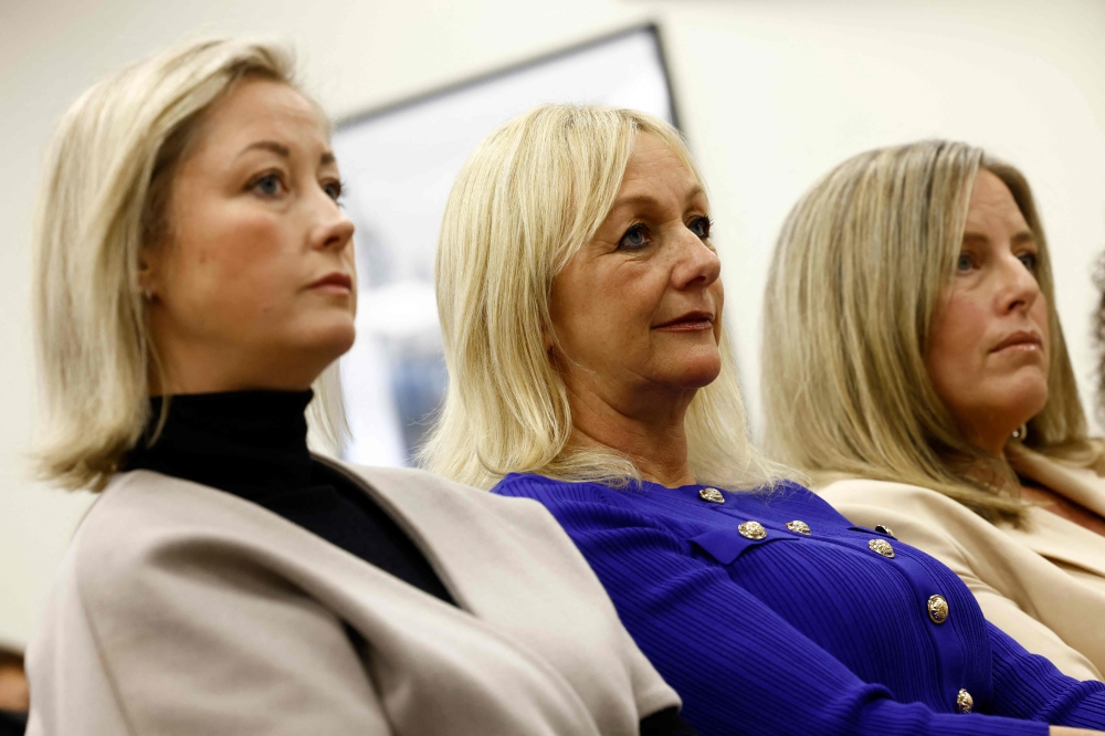 Victims Gemma, Lindsay and Jen attend a press conference with the legal team featured in ‘Al-Fayed: Predator at Harrods’, in London on October 31, 2024. — AFP pic
