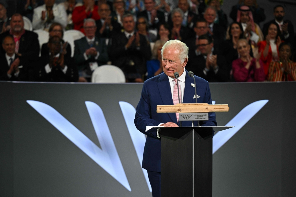 Britain’s King Charles III delivers a speech during the opening ceremony of the 23rd Commonwealth Games at the OVO Arena in Glasgow July 23, 2026. — AFP pic